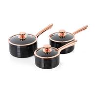 Tower 3pc Linear Non-Stick Saucepan Set | Black & Rose Gold Aluminium Pans