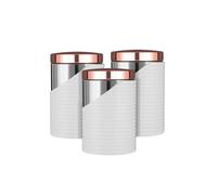 Tower Linear T826001RW Set of 3 Canisters with Air Tight Lid and Polished Stainless Steel, White and Rose Gold, 11.6 x 11.6 x 17 cm