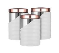 Tower Linear T826001RW Set of 3 Canisters with Air Tight Lid and Polished Stainless Steel, White and Rose Gold, 11.6 x 11.6 x 17 cm