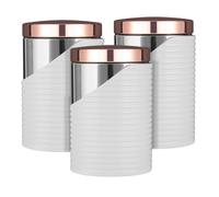 Tower 3pc Canisters Tea Coffee Sugar Containers, Stainless Steel White/Rose Gold
