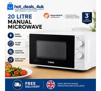 Tower Manual Microwave with Sleek Mirror Door, 800W, 20L, White & Chrome, T24042WHT