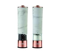 Tower Marble Rose Gold Electric Salt and Pepper Mill with LED Light, Battery-Operated Grinding Mechanism, White Marble and Rose Gold, T847005WR