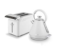 Tower Mirage Kitchen Set, 1.7L Rapid Boil Kettle, 2 Slice Toaster with Digital Control Panel, 925W, White with Chrome Trim, T10087WHT & T20096WHT