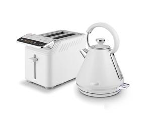Tower Mirage Kitchen Set, 1.7L Rapid Boil Kettle, 2 Slice Toaster with Digital Control Panel, 925W, White with Chrome Trim, T10087WHT & T20096WHT