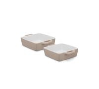 Tower Nattura Set Of Two 20.5Cm Square Baking Dishes, Made From Strong Stoneware, Smooth Glaze Interior, Easy Grip Handles, Dishwasher Safe, Cashmere In Beige Beige