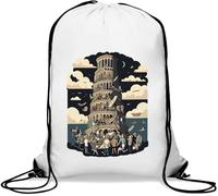 Tower Of Babel Minimalist Graphic Gym Sack Casual Drawstring Bag White