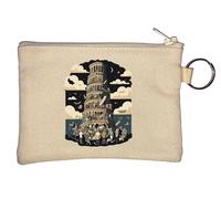 Tower of Babel Minimalist Graphic Key Chain Coin Purse Beige
