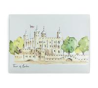 Tower of London Rectangular Glass Worktop Protector - London Landmarks by Rhiannon Chauncey Smooth Kitchen Chopping/Cutting Board Saver with Non-Slip Feet 39cm x 28.5cm (15" x 11")