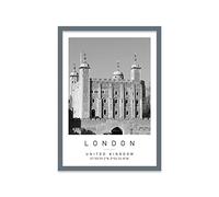 Tower of London Travel Print London Wall art Black and white Poster A2 Print in Grey frame 46 X 63cm (17.7x24.8inch)