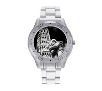 Tower of Pisa Gnome Men's Business Watch Fashion Stainless Steel Wristwatches Custom Easy Read Watches for Women