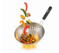 Tower BBQ 28cm Grill Wok with Folding Heat Resistant Handle, Stainless Steel