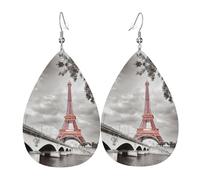Tower Paris Leather Earring For Women Teardrop Dangle Printed Fashion Accessories Daily Wear Party