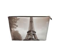 Tower Paris Printed Toiletry Bag for Women Girl Portable Travel Cosmetic Bag Leather Makeup Pouch Organizer with Gold Zipper