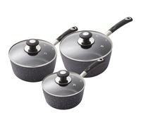 Tower T900111 Precision 3 Piece Non-Stick Forged Aluminium Pan Set with Black Diamond Coating, Soft Grip Handles, Black