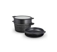 Tower Casserole Dish Precision 24cm – Cast Aluminium, Steamer Insert & Silicone Trivet – Black