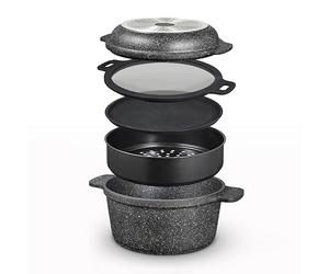 Tower Precision Multi-Functional Casserole Set with Steamer Insert, Lightweight Cast Aluminium, 24cm, Black, T900190