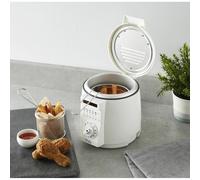 MINI WHITE 1 LITRE DEEP FAT FRYER OIL COOKER FISH CHIP REMOVABLE BASKET COOKING