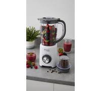 Presto By Tower PT12052WHT Jar/Jug Blender, 1.5 Litre Capacity, 2 Speed Settings and Pulse, Stainless Steel Blades and Dial, 35 g Grinder Attachment, Powerful 500W, White
