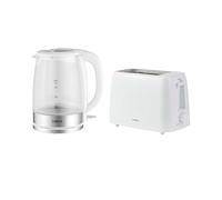 Tower Presto Kitchen Set, 1.7L Illuminating Glass Kettle, 2 Slice Toaster with 6 Browning Levels, White, PT10090WHT & PT20087WHT