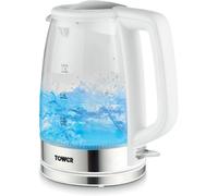 Tower PT10090WHT Illuminating Glass Kettle 1.7L, 2200W White & Stainless Steel