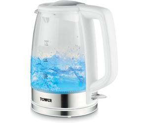 Tower PT10090WHT Illuminating Glass Kettle 1.7L, 2200W White & Stainless Steel