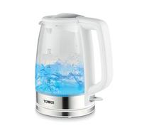 Tower PT10090WHT Illuminating Glass Kettle with Removable Filter, Boil Dry Protection, 1.7L, 2200W,White & Stainless Steel
