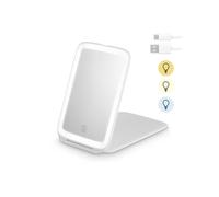Carmen C85045WHT Rechargeable Travel Cosmetic Mirror, LED Lights with Adjustable Brightness, Compact Design, Smart Touch Screen Technology, 5 Hour Runtime, White