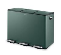 Tower Recycling Pedal Bin, Three 15L Compartments with Removable Inner Buckets, Carbon Steel Body, 45L, Forest Green