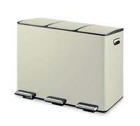 Tower Recycling Pedal Bin, Three 15L Compartments with Removable Inner Buckets, Carbon Steel Body, 45L, Cream
