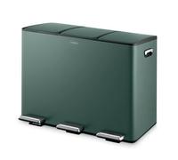 Tower Recycling Pedal Bin, Three 15L Compartments with Removable Inner Buckets, Carbon Steel Body, 45L, Forest Green