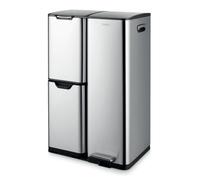 Tower Recycling Pedal Bin, Three Individual Compartments with Removable Inner Buckets, Carbon Steel Body, 60L, Silver