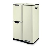 Tower Recycling Pedal Bin, Three Individual Compartments with Removable Inner Buckets, Carbon Steel Body, 60L, Cream