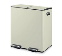 Tower Recycling Pedal Bin, Two 20L Compartments with Inner Buckets, Carbon Steel Body, 40L, Cream