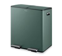Tower Recycling Pedal Bin, Two 20L Compartments with Removable Inner Buckets, Carbon Steel Body, 40L, Forest Green