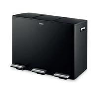 Tower Recycling Pedal Bin with Three Compartments, 45 L, Black