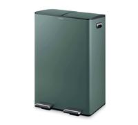 Tower Recycling Pedal Bin, Two 30L Compartments with Removable Inner Buckets, Carbon Steel Body, 60L, Forest Green