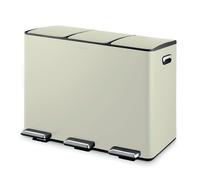Tower Recycling Pedal Pin with three 15L Compartments, Carbon Steel Body, Three Inner Buckets, 45L, Cream, T838021C