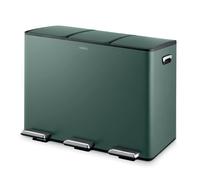 Tower Recycling Pedal Bin, Three 15L Compartments with Removable Inner Buckets, Carbon Steel Body, 45L, Forest Green