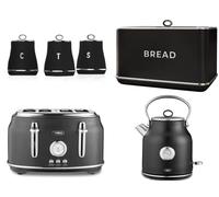 Tower Renaissance 1.7L 3KW Kettle, 4 Slice Toaster, Bread Bin & Canisters Matching Kitchen Set of 6 in Black