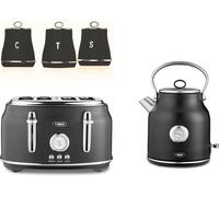 Tower Renaissance Black Kettle 4 Slice Toaster & Canisters Matching Kitchen Set