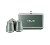Tower Renaissance Bread Bin, 16L Capacity, Simple Pull Lid and Set of 3 Storage Canisters for Coffee/Sugar/Tea, 1.5L, Forest Green