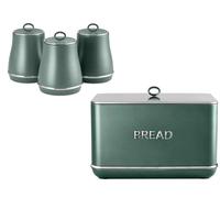Tower Renaissance Bread Bin And 3 Canisters Kitchen Storage Set Forest Green