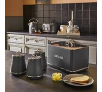 Tower Renaissance Grey Bread Bin & Tea, Coffee & Sugar Storage Canisters. Stylish Matching Kitchen Storage Set in Grey