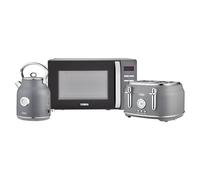 Tower Renaissance Kitchen Set, 1.7L Quiet Boil Kettle & 4 Slice Toaster & 20L Microwave, Grey, T10063GRY, T20065GRY, T24039GRY