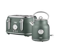 Tower Renaissance Kitchen Set, 1.7L Quiet Boil Kettle & 4 Slice Toaster, Forest Green, T10063FOR, T20065FOR