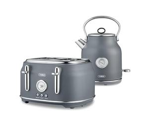 Tower Renaissance Kitchen Set, 1.7L Quiet Boil Kettle & 4 Slice Toaster, Grey, T10063GRY, T20065GRY
