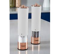 Tower T847003RW Electric Salt and Pepper Mills, Stainless Steel, White, 5.6 x 5.6 x 22.5 cm