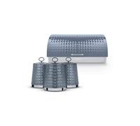 Tower Solitaire Bread Bin and Set of 3 Canisters, Stainless Steel, Grey