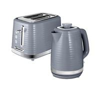 Tower Saturn Kitchen Set, 1.7L Rapid Boil Kettle and 2 Slice Toaster, Grey with Chrome Accents, T10077GRY & T20083GRY