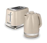 Tower Saturn Kitchen Set, 1.7L Rapid Boil Kettle and 4 Slice Toaster, Latte with Chrome Accents, T10077MSH & T20083MSH